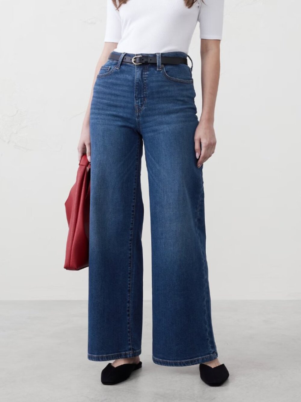 Banana Republic Wide-Leg High-Rise Full Length Raw Hem Stretch Blue Jeans, 27/4 - Picture 7 of 10